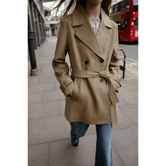 ZARA SUEDE EFFECT TRENCH COAT - Picture 4 of 8